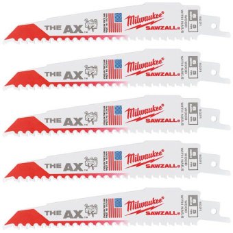 MILWAUKEE Полотно для шабельних пил AX FANG TIP, 150х5,0мм, (5шт), (деревина з цвяхами)