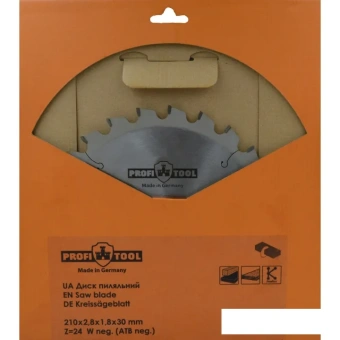 Диск пильный по дереву 210х2.8х1.8х30 мм, Z=24, форма зуба Wneg (ATBneg), поперечный рез PROFITOOL