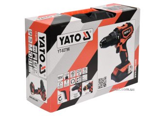 YATO Шуруповерт-дриль ударний безщітковий акумуляторний YATO : 18 В. Li-Ion, F= 42Нм, 2 АГ, Ø≤13 мм 