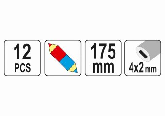 YATO Олівці столярні двоколірні YATO : L= 175 мм, стержень 4 x 2 мм, синьо-червоні, уп. 12 шт  | YT-