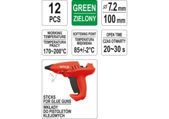 YATO Стержні клейові YATO зелені : Ø=7,2 мм, L=100 мм, уп. 12 шт.  | YT-82444