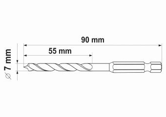 YATO Свердло по дереву YATO : Ø7 x 90/55 мм, хвостовик- HEX 1/4", HSS 4241  | YT-33864