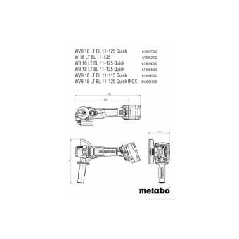 Акумуляторна кутова шліфмашина Metabo WPB 18 LT BL 11-125 Quick Inox (18 В, без АКБ, 125 мм) (613091