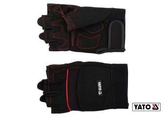 YATO Рукавиці робочі чорні з відкритими пальцями YATO: штучна шкіра +синтетична тканина, розмір 9  |