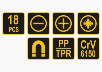 VOREL Набір викруток : SL, PH, TORX, Cr-V, 18 шт  | 60781