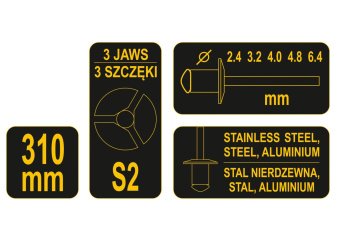 VOREL Заклепочник важільний 2-ручний для нітів зі сталі, алюм Ø= 2,4; 3,2; 4,0; 4,8; 6,4 мм, l=310мм