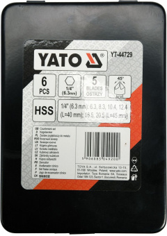 YATO Набір зенкерів конічних по металу YATO: HSS, Ø=6.3-20.5 мм, l=40/45 мм, 5 пругів, HEX-1/4", 6шт