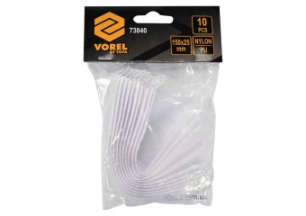 VOREL Хомут-липучка для кабеля : 25 x 150 мм, сірий, нейлон + поліестер + поліуретан, 10 шт  | 73840