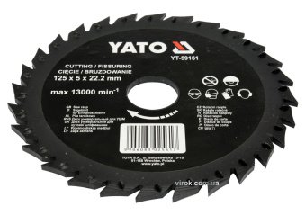 YATO Диск-фреза відрізний YATO по дереву, ПВХ, гіпсу; Ø=125/22.2 мм, h=5 мм  | YT-59161