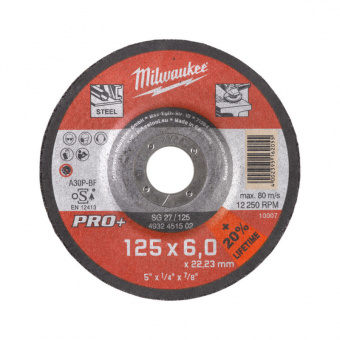 MILWAUKEE Диск зачисний по металу , SG 27/125х6 PRO+, Ø125мм | 4932451502