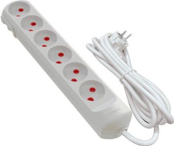 Подовжувач мережевий VIROK: l= 5 м, з 6 гніздами без заземлення