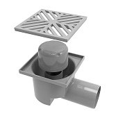 Трап душовий з пласт.решіткою 100х100мм, горизонт.випуск 50мм, мокрий гідрозатвор Fonte | 77-470