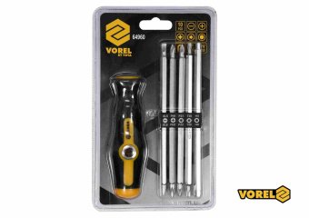 Викрутка двостороння VOREL 64960 : L= 175 мм, (5 насадок) SL, PH, PZ,TORX, HEX, Cr-V, [12/48]