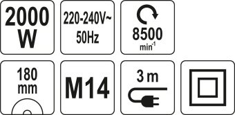 YATO Шліфмашина кутова YATO : Ø= 180 мм, з плавним пуском P= 2000 Вт, 8400 об./хв  | YT-82104