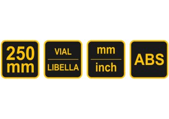 VOREL Транспортир з шкалою 0-180º і рухомим рівнем l=250 мм, з блокувальними гвинтами  | 18473