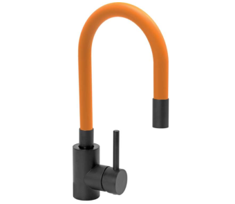 FALA Змішувач води "BLACK FLEXIBLE" для раковини з гнучкою оранжевою лійкою  | 75778