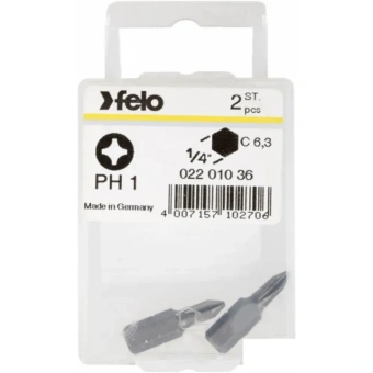 Бита FELO INDUSTRIAL PH1x25 мм, шестигранный хвостовик 1/4, форма С 6,3, блистер 2 шт (02201036)