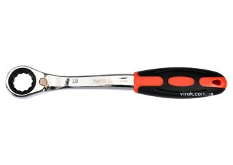 YATO Ключ накидний, вигнутий з тріщаткою YATO: М18, HRC 42-48, Cr-V, з прогумованою ергономічною руч
