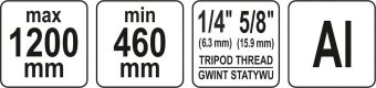 YATO Штатив тринога YATO телескоп (3 секціі) . кріплення 5/8", з штангою 30 cм. H= 46-120 cм. алюмін