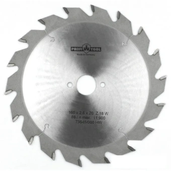 Диск пильный по дереву 160х2.6х1.6х20 мм, Z=18, форма зуба W (ATB), продольный рез PROFITOOL