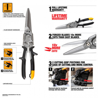 TOUGHBUILT Ножницы по металлу TB-H4-60-SL, 300 мм удлиненные прямые | TB-H4-60-SL