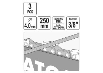 YATO Напильники для гостріння ланок ланцюгів YATO, Ø= 4 мм, l= 250 мм, 3 шт.  | YT-85025