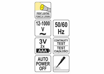 YATO Індикатор напруги мережі індуктивний бездотичний YATO: 12/48-1000 В, з ліхтарем, живл. 2 х ААА 