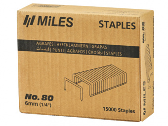 Скобы для пневмостеплера Miles No. 80, 8MM, 10 тыс шт, 0,95 мм х 0,65 мм, 12,90 мм х 11,40 мм