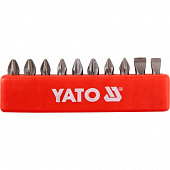 YATO Набір насадок викруткових YATO : SL5, SL6, PH1/1, PH2/2, PZ1/1, PZ2/2, L= 25 мм. 10шт.  | YT-04