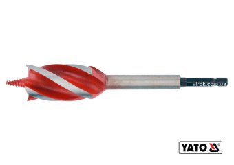 YATO Свердло по дереву YATO : HRC 40-45, Ø= 28 мм, l= 165 мм, з 4 пругами, HEX- 1/4"  | YT-44688