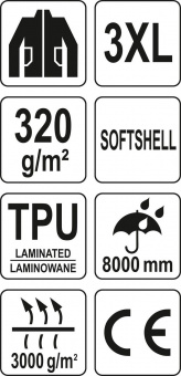 YATO Куртка робоча SOFTSHELL з прикріп капюшоном YATO розм XXXL, синьо-сіра, 3 кише, 96% поліес і 4%