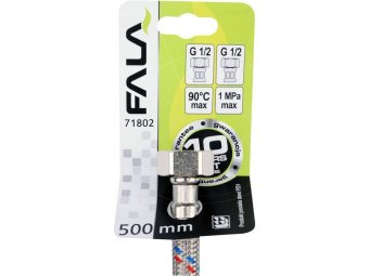 Шланг водопровідний з опліткою з нерж сталі FALA l= 500мм, Ø= 8/12, з'єднання F-1/2" х F-1/2" 1 МПа