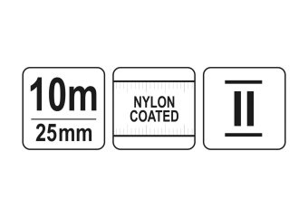 YATO Рулетка YATO : L=10м x25мм, з сталевою стрічкою, нейлоновим покриттям, подвійним блокуванням  |