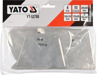 YATO Скребки столярні з нержавійочої сталі YATO : 205х98 мм, 160х100 мм, 120х80 мм, 100х160 мм, 4 шт