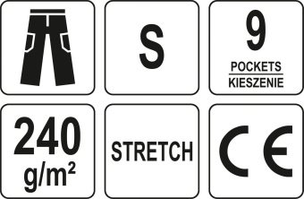 YATO Штани робочі чорні YATO, розмір S; 9 киш 64%- поліестер, 34%- бавовна, 2%-еластан, відсвічув вс