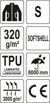 YATO Куртка робоча SOFTSHELL з прикріпн капюшоном YATO розм S, синьо-сіра, 3 кишені, 96% поліес і 4%