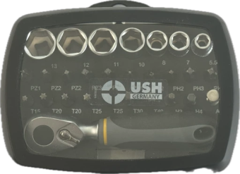 Набір насадок і головок USH: з тримачем і тріщаткою, PH-PZ-T-HEX-, головки М5-13, 28 ел