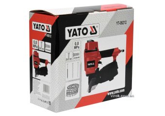 YATO Пістолет цвяхозабивний, пневматичний, барабанний YATO для цвяхів t= 2.1-2.3мм, h=25-57 мм, 8 Ba