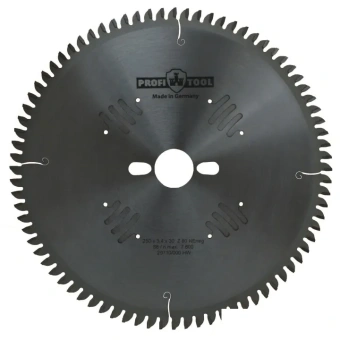Диск пильный по алюминию 250х3.4х2.8х30 мм, Z=80, форма зуба TFneg, поперечный рез PROFITOOL