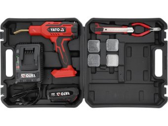 Паяльник для пластика YATO акумул. Li-Ion 18 В 2 АГод, 60 Вт, макс. t= 500ºC у футлярі з обладнанням