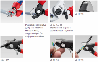 KNIPEX Ножницы изолированные 200 мм для резки кабелей с двойными режущими кромками Ø 20 мм / 70 мм² 