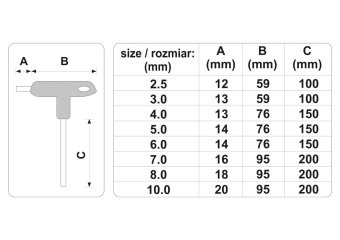 VOREL Набір ключів шестигранних з кульковим наконечником : тип"Т", HEX 2.5-10 мм, L=100-200 мм, 8 шт