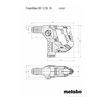 Акумуляторний перфоратор Metabo PowerMaxx BH 12 BL 16 + кейс (12 В, 1.3 Дж, без АКБ) (600207860)