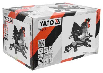 YATO Пила торцьовальна з протяжкою і лазером YATO: P= 1.5кВт, Ø=185/30мм, 4500 об/хв. різ 0°/45°-60/