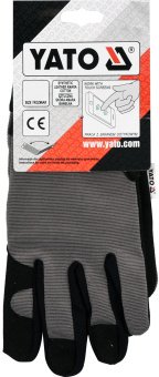 YATO Рукавиці робочі чорно-сірі YATO : для сенсорних екранів, штучна шкіра+бавовняний трикотаж, розм