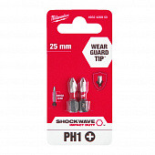 MILWAUKEE Біта SHOCKWAVE , PH1, 25мм, (2шт) | 4932430850