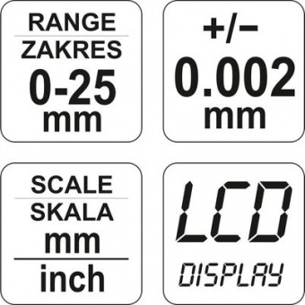 YATO Мікрометр YATO з LCD цифровою шкалою, точністю 0.001 мм в діапазоні 0 - 25 мм  | YT-72305