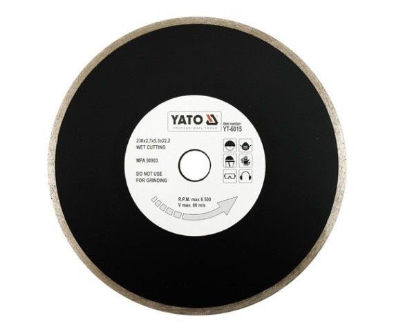 YATO Диск алмазний суцільний YATO : Ø= 230x5,3x22,2 мм. H= 2,7 мм. для мокрої різки  | YT-6015