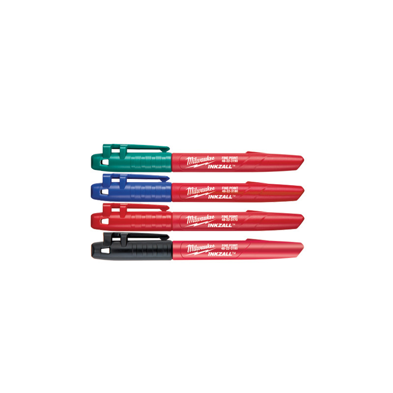 MILWAUKEE Набір маркерів InkZAll , ультра-тонких, синій/червоний/злений/чорний, (4шт) | 48223106