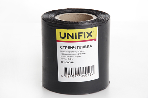 Стретч пленка 100мм 0,4кг (20мкм) черная, втулка 100г UNIFIX